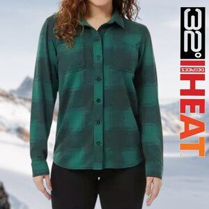 32 Degrees Heat | Cozy Knit Fleece Button Down Flannel | Green + Black | NWT